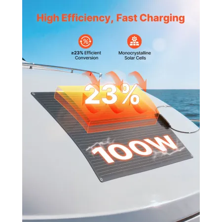 VEVOR Flexible Solar Panel, 100W Semi-Flexible Bendable Monocrystalline Solar Panel, 23% Efficiency Mono Off-Grid Charger with M