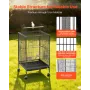 Bird Cage, 460 x 460 x 770 mm, Open Flat Top, Wrought Iron Bird Flight Cage with Perches, Slide-Out Tray and Plastic Feeders, Ca