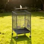 Bird Cage, 460 x 460 x 770 mm, Open Flat Top, Wrought Iron Bird Flight Cage with Perches, Slide-Out Tray and Plastic Feeders, Ca