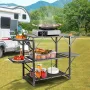 Camping Kitchen Table, One-piece Folding Portable Cook Station with A Carrying Bag, Aluminum Camping Table 4 Iron Side Tables & 