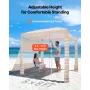 Beach Cabana, 2.4 x 2.4 m Beach Canopy with Side Wall, UPF 50+ Protection Easy Setup Cabana Tent with Sand Pockets, Adjustable H
