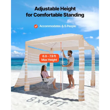 VEVOR Beach Cabana, 2,4 x 2,4 m strandhytte med sidevæg, UPF 50+ beskyttelse Nem opsætning Cabana telt med sandlommer, juster