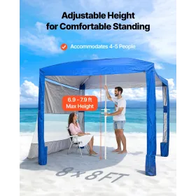 VEVOR Beach Cabana, 2,4 x 2,4 m strandhytte med sidevæg, UPF 50+ beskyttelse Nem opsætning Cabana telt med sandlommer, juster
