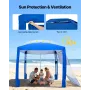Beach Cabana, 2.4 x 2.4 m Beach Canopy with Side Wall, UPF 50+ Protection Easy Setup Cabana Tent with Sand Pockets, Adjustable H