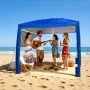 Beach Cabana, 2.4 x 2.4 m Beach Canopy with Side Wall, UPF 50+ Protection Easy Setup Cabana Tent with Sand Pockets, Adjustable H