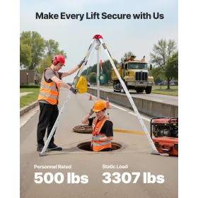 Confined Space Tripod Kit, Heavy Duty Rescue Tripod Lifting Hoist 1179 kg Winch, 1.45 m Adjustable Legs, 30 m Cable Portable Kit