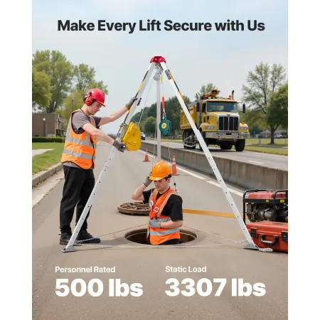 Confined Space Tripod Kit, Heavy Duty Rescue Tripod Lifting Hoist 1179 kg Winch, 1.45 m Adjustable Legs, 30 m Cable Portable Kit
