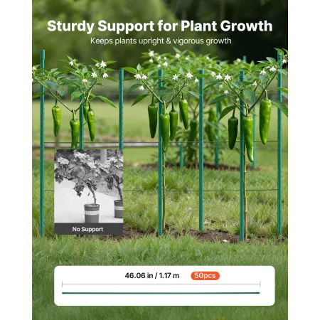 VEVOR Garden Stakes, 50 Pack, 1170 mm, Plastic Coated Metal Tomato Stakes, Garden Sticks for Plants Support, with Pointed End an