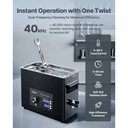 VEVOR 6L Ultrasonic Cleaner, Professionel Ultrasonic Cleaner Machine med Knop Control, Rustfri Stål Rensemaskine med Ba