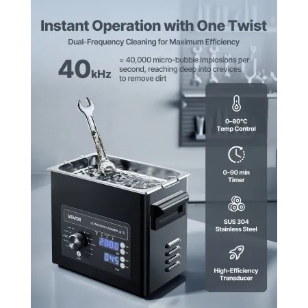 VEVOR 3L Ultrasonic Cleaner, Professionel Ultrasonic Cleaner Machine med Knop Control, Rustfri Stål Rensemaskine med Ba