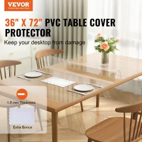 Clear Table Cover Protector, 36 "X 72" Tabelafdækning, 1,5 mm tyk PVC -plastikdug, vandtæt desktopbeskytter til