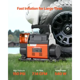 12V Heavy Duty Air Compressor, Auto-Stop Portable Tire Inflator with LCD Digital Display, 202 L/Min 150PSI Offroad Air Pump with