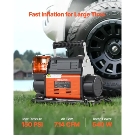VEVOR 12V Heavy Duty Air Compressor, Auto-Stop Portable Tire Inflator with LCD Digital Display, 202 L/Min 150PSI Offroad Air Pum