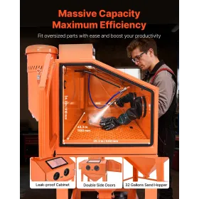 VEVOR 435L Sandblasting Cabinet, Heavy Duty Steel Sand Blaster with Dual Blasting Guns Kit, 117L Media Hopper & 1200W Powerful D