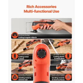 VEVOR Cordless Oscillating Tool, 12V Multitool Oscillating Saw Tool with 6 Variable Speeds 6000 - 17500 OPM, 3.2° Oscillating An