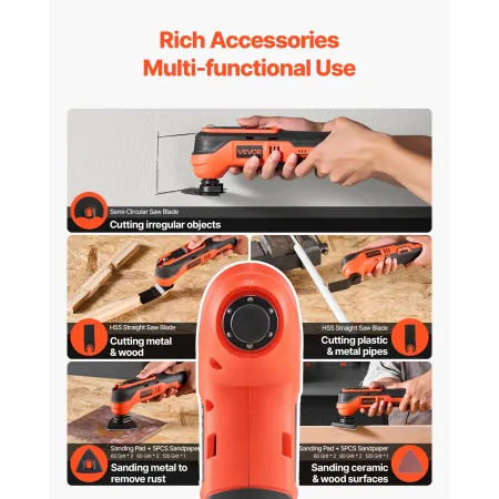 VEVOR Akku oscillerende værktøj, 12V multiværktøj oscillerende savværktøj med 6 variable hastigheder 6000 - 17500 OPM, 3,2°