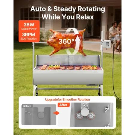 VEVOR Rotisserie Grill, 38W BBQ Outdoor Pig & Lamb Spit Roaster, Charcoal Spit Roaster with 60 kg Capacity, Wheels & 4-Level Hei