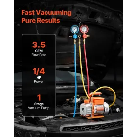VEVOR AC Vacuum Pump and Gauge Set, 3.5 CFM 99 L/min, Single Stage Rotary Vane HVAC Vacuum Pump, A/C Manifold Gauge Kit, for R13