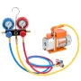 AC Vacuum Pump and Gauge Set, 3.5 CFM 99 L/min, Single Stage Rotary Vane HVAC Vacuum Pump, A/C Manifold Gauge Kit, for R134a R22
