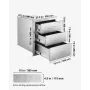 Outdoor Kitchen Drawers 18.11"W x 23.23"D x 23.23"H, Triple-Access Stainless Steel BBQ Drawers with Handles, BBQ Island Drawer f