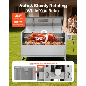 Rotisserie Grill, 38W BBQ Outdoor Pig & Lamb Spit Roaster, Charcoal Spit Roaster with 60 kg Capacity, Wheels & 4-Level Height, S