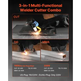 VEVOR 3-in-1 Plasma Cutter Welder Combo - CUT/TIG/MMA, 50A Plasma Cutting Machine & 200A TIG Stick Welder, LED Digital Display w