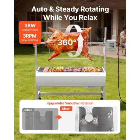 VEVOR Rotisserie Grill, 38W BBQ Outdoor Pig & Lamb Spit Roaster, Charcoal Spit Roaster with 60 kg Capacity, Wheels & 7-Level Hei