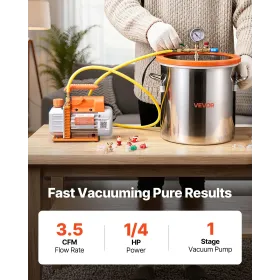 18.93 L Vacuum Chamber with Pump, 3.5 CFM 99 L/min, Single Stage Vacuum Pump, Stainless Steel Degassing Chamber Kit, Tempered Gl