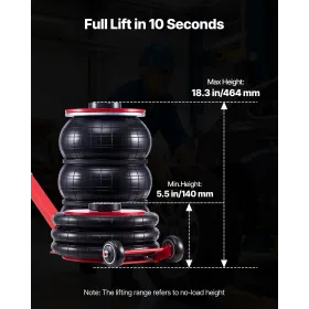 VEVOR Air Jack, 5 Ton Triple Bag Air Jack, Airbag med seks stålrør, løft op til 464 mm, 4-10 s. Hurtigtløftende pneumatisk med