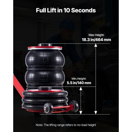 Air Jack, 5 Ton Triple Bag Air Jack, Airbag with Six Steel Pipes, Lift Up to 464 mm, 4-10 s Fast Lifting Pneumatic with Adjustab