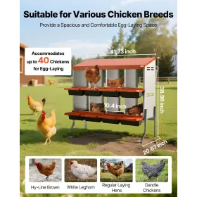 VEVOR Chicken Nesting Boxes, 8 Compartments, with Support Legs, Easy Egg Collection, Galvanized Steel and High-Strength Plastic,