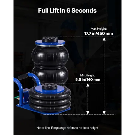 VEVOR Air Jack, 3 Ton Triple Bag Air Jack, Airbag with Six Steel Pipes, Lift Up to 450 mm, 1-6 s Fast Lifting Pneumatic with Sho