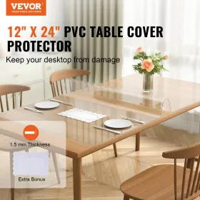 Clear Table Cover Protector, 12 "x 24"/306 x 614 mm borddæksel, 1,5 mm tyk PVC -plastikplade, vandtæt desktop