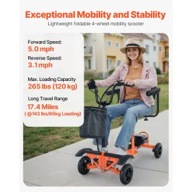 VEVOR 4-Wheel Folding Mobility Scooter for Adults & Seniors, 120kg Loading Electric Mobility Scooter, All-Terrain Travel Wheelch