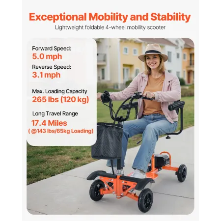 4-Wheel Folding Mobility Scooter for Adults & Seniors, 120kg Loading Electric Mobility Scooter, All-Terrain Travel Wheelchair wi
