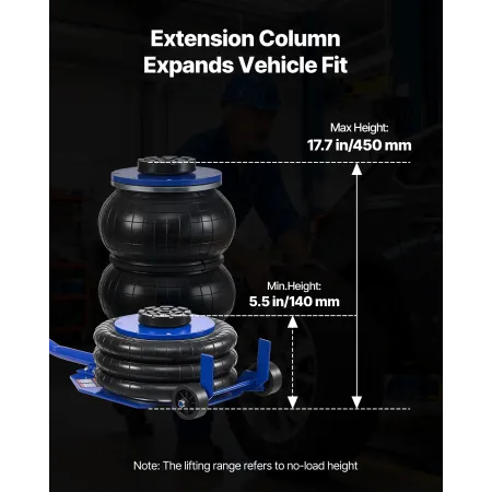 VEVOR Air Jack, 3 tons Triple Bag Air Jack, Airbag med seks stålrør, Løft op til 450 mm, 1-6 s. Hurtigtløftende pneumatisk med