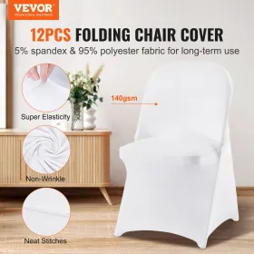 12 PCS White Stretch Spandex Chair Covers, Folding Kitchen Chairs Cover, Universal Washable Slipcovers Protector, Removable