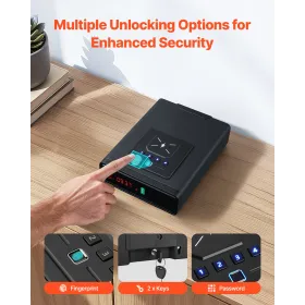 VEVOR Gun Safe, Pistol Handgun Drawer Safe with Fingerprint/Password/Key, 3-Way Quick Access Firearm Case Drawer with Screen for