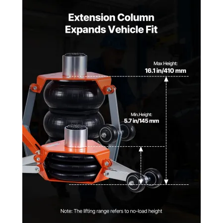 VEVOR Air Jack, 3 tons Triple Bag Air Jack, Airbag med støttestang, løft op til 470 mm med forhøjet søjle og justerbart håndtag