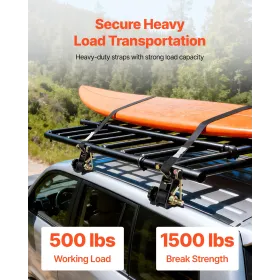 Ladder Rack Ratchet Straps, 47.6-50.8 mm Black Round Tube Mount, 38 mm Wide x 2.25 m Long Black Ladder Rack Straps with Double J