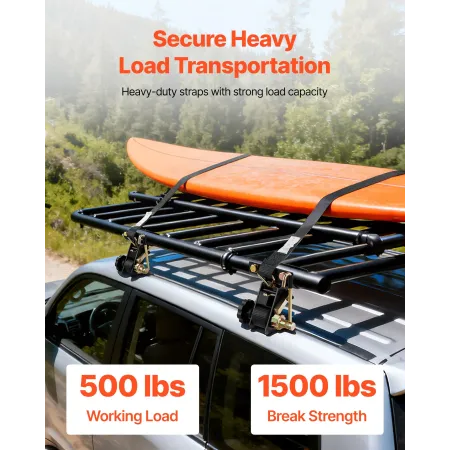 VEVOR Ladder Rack Ratchet Straps, 47.6-50.8 mm Black Round Tube Mount, 38 mm Wide x 2.25 m Long Black Ladder Rack Straps with Do