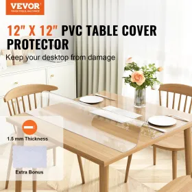 Clear Table Cover Protector, 12 "X12"/305 x 305 mm borddæksel, 1,5 mm tyk PVC -plastikdug, vandtæt desktop