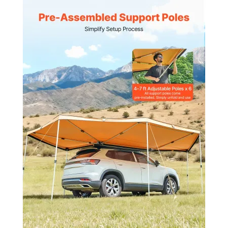 VEVOR 270 Degree Awning, 12.4 ㎡ Driver Side Vehicle Awning, Waterproof UV50+ Car Side Awnings with Carry Bag, All-Weather Free-S