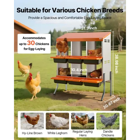 VEVOR Chicken Nesting Boxes, 6 Compartments, with Support Legs, Easy Egg Collection, Galvanized Steel and High-Strength Plastic,