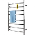 Heated Towel Rack, 8 Bars Curved Design, Mirror Polished Stainless Steel Electric Towel Warmer with Built-In Timer,