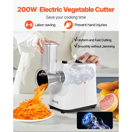 VEVOR Electric Cheese Grater Salad Maker, 200W Salad Shooter, Electric Vegetable Slicer Shredder Chopper for Fruits with 5 Attac