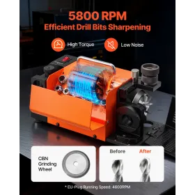 VEVOR Drill Bits Sharpener MR-13A, 3-15mm Drill Bit Grinder Sharpener with 95°-135° Adjustable Point Angle, 4600RPM High Speed R