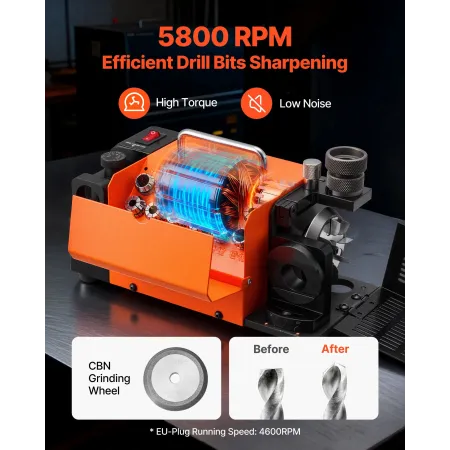 VEVOR Drill Bits Sharpener MR-13A, 3-15mm Drill Bit Grinder Sharpener with 95°-135° Adjustable Point Angle, 4600RPM High Speed R