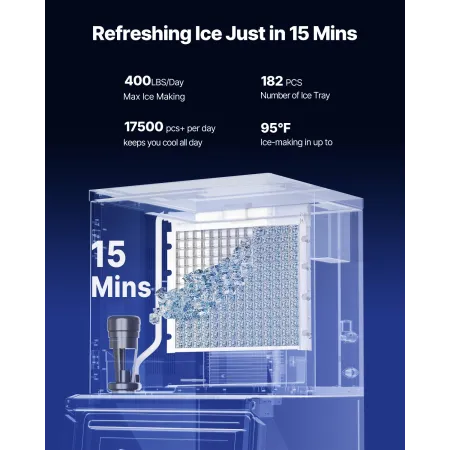 VEVOR Commercial Ice Maker Machine, 181KG/24H Ice-Making Machine with 136KG Stainless Steel Storage Bin, Auto Self-Cleaning Ice 