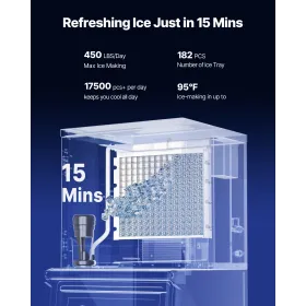 Commercial Ice Maker Machine, 204KG/24H Ice-Making Machine with 113KG Stainless Steel Storage Bin, Auto Self-Cleaning Ice Maker 